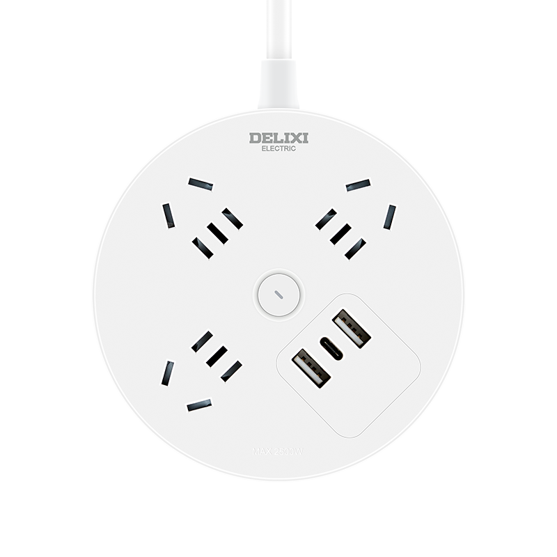 德力西CD98H-Y系列圆盘插座三位五孔+2A1C 0.8米 CD98H-YK3X2A1C 0.8 白色